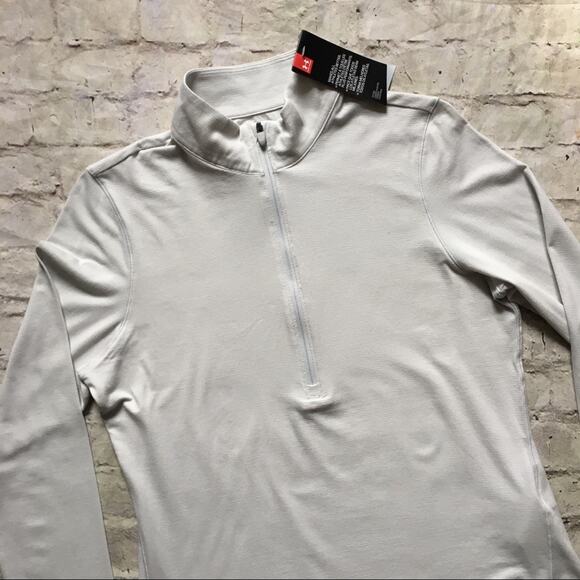 NEW Under Armour Fitted Golf Pullover in Striped Cream - Picture 2 of 7